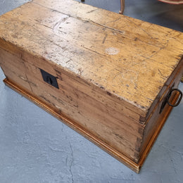 Lovely Pine chest / blanket box with loads of rustic character and iron hardware. This piece would also make a great coffee table, and is in good original condition.