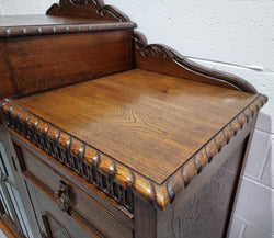Lovely Oak Tudor Style Rope Edge Sideboard With Leadlight Centre Door | Antique & Vintage | Moonee Ponds Antiques | Australia Wide Delivery