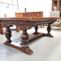 Large Rustic French Oak Parquetry Top Extending Table