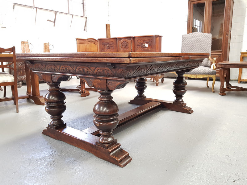 Large Rustic French Oak Parquetry Top Extending Table