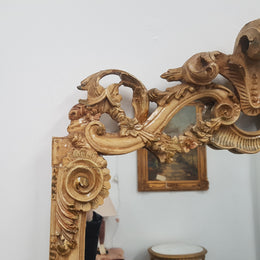 Beautifully carved Italian Rococo style painted console/hall table and mirror. An amazing coloured marble top showing sections of gold veins and is in good condition. Mantle mirror is retaining it's original mirror and showing ages spots.