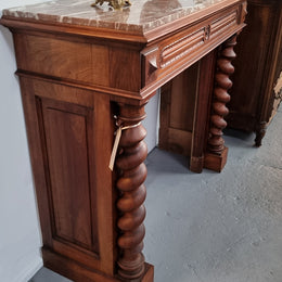 French 19th Century Walnut & Marble Top Fireplace Surround