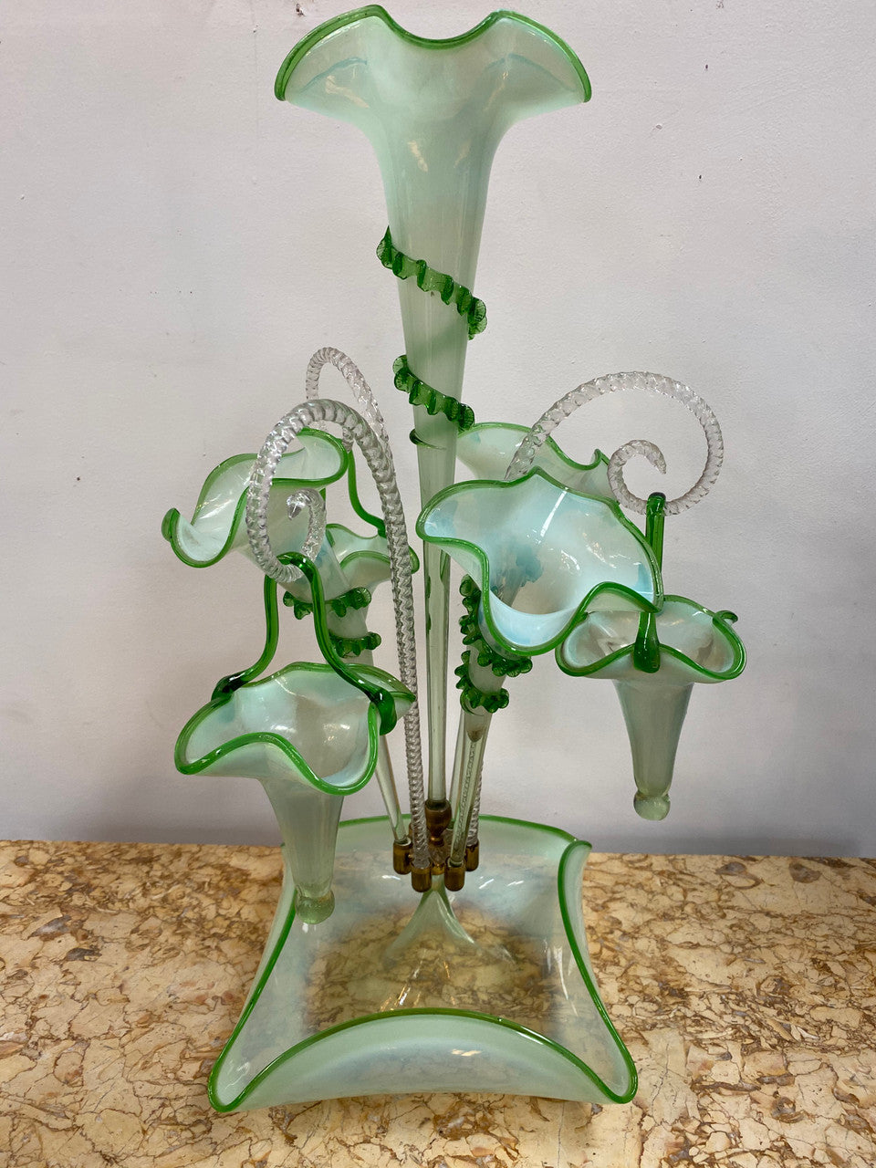 Large & Rare Victorian Vaseline Glass Epergne
