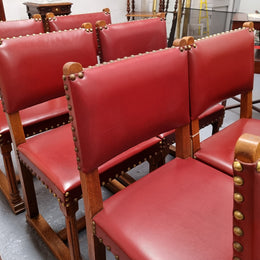 Set Of Eight Oak Upholstered With Faux Leather Dinning Chairs