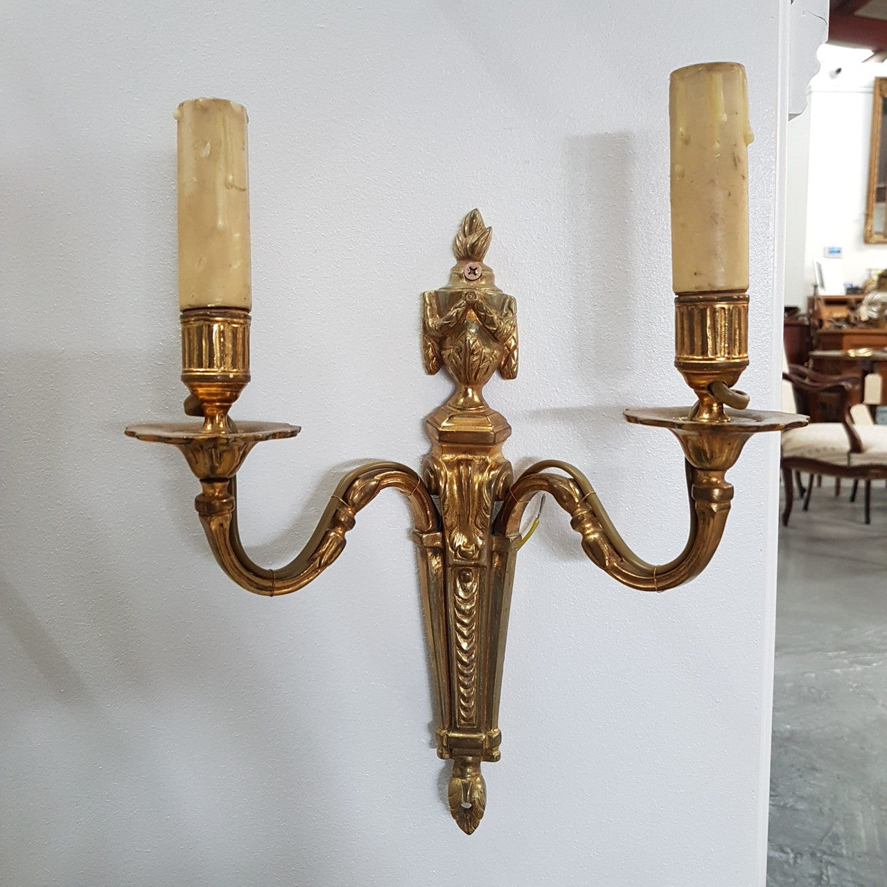 A Pair Of French Empire Style Brass Wall Lights-Sconces | Antique & Vintage | Moonee Ponds Antiques | Australia Wide Delivery