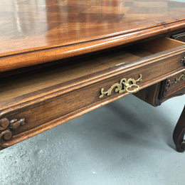 Antique French Walnut and parquetry top Louis XV style partners desk. In good original detailed condition.