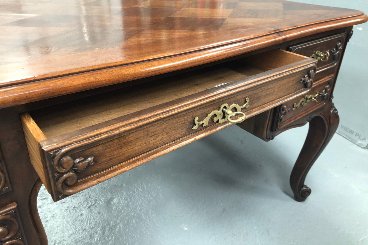 Antique French Walnut & Parquetry Top Louis XV Style Partners Desk | Antique & Vintage | Moonee Ponds Antiques | Australia Wide Delivery