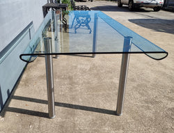 Striking & Distinctive Vintage FIAM Italia Designer Curved Edge Glass Desk | Antique & Vintage | Moonee Ponds Antiques | Australia Wide Delivery