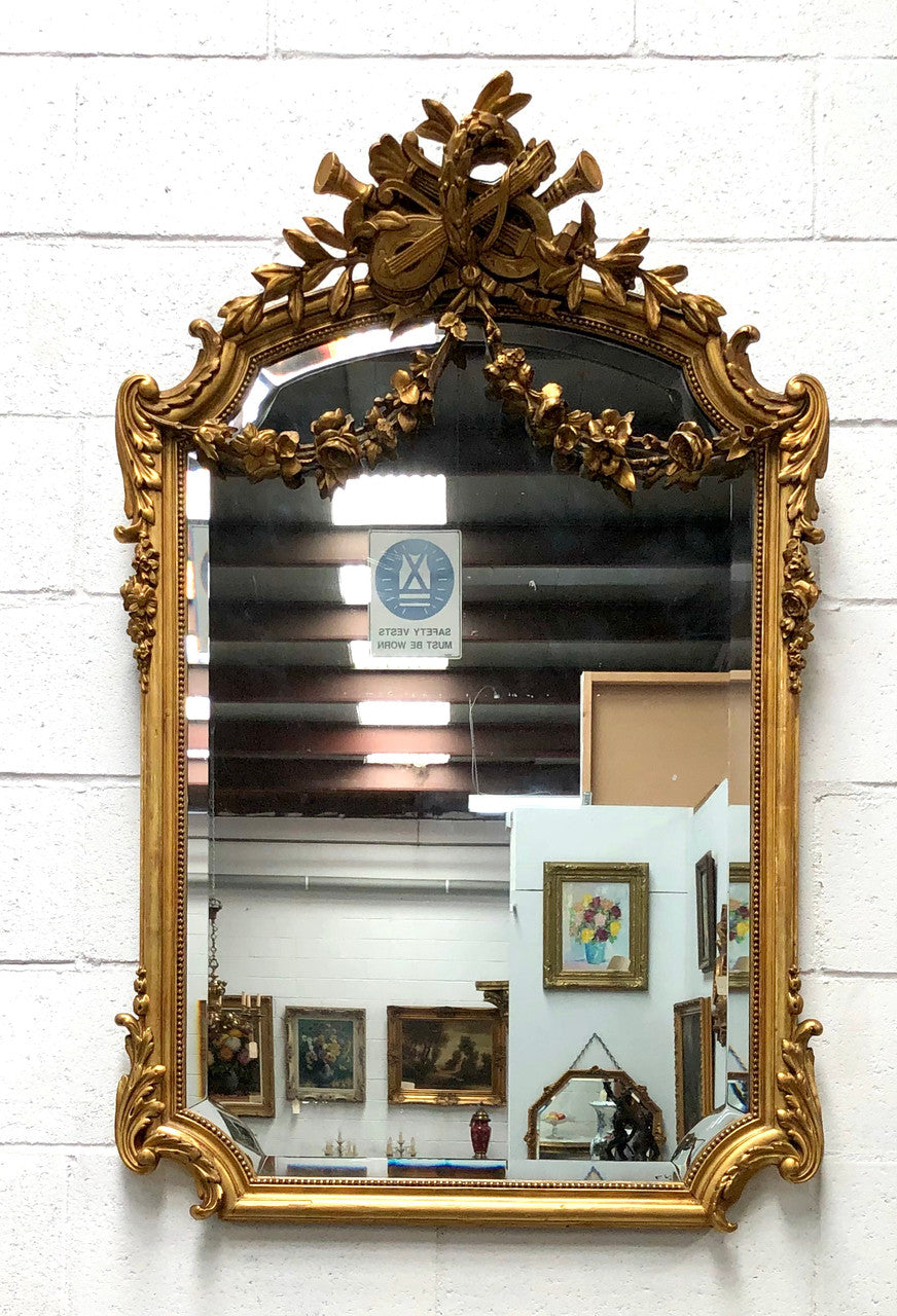 Antique French Gilt & Floral Allegorical Mantle-Wall Mirror