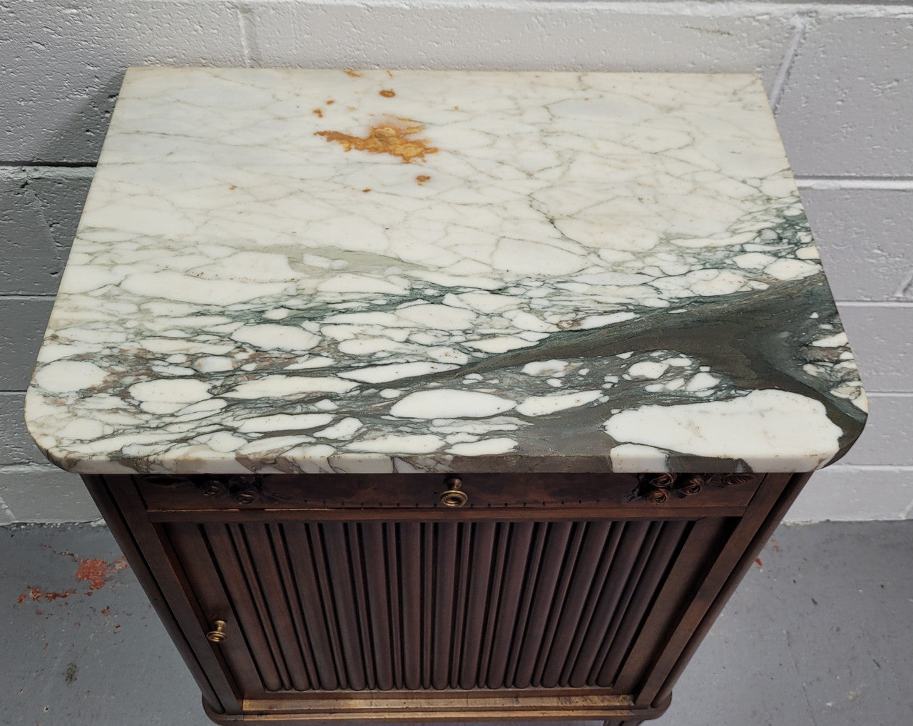 Louis XVI Style Art Deco Walnut Marble Top Side Cabinet