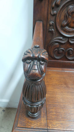 French Oak Carved Hall Seat | Antique & Vintage | Moonee Ponds Antiques | Australia Wide Delivery