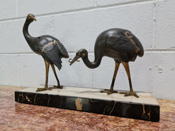 Fabulous French Art Deco Cold Painted Spelter Ibis Birds on a Stylized Art Deco Marble Base | Antique & Vintage | Moonee Ponds Antiques | Australia Wide Delivery