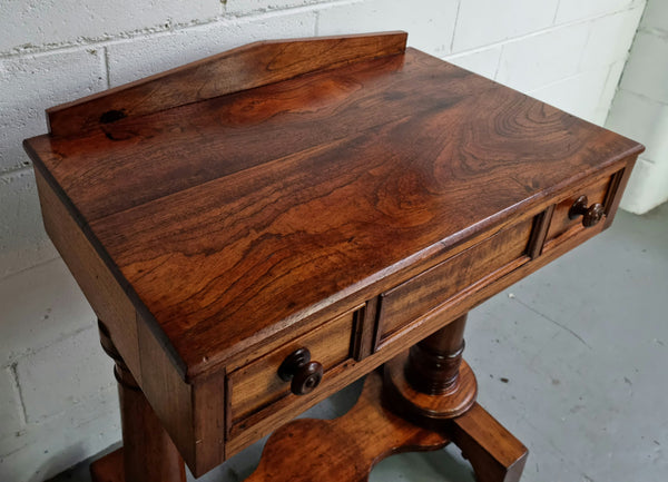 William IV style console table or could be used as a desk. It has two small drawers either side and is ideal for small areas like a unit or apartment. It is very sturdy and is in good original detailed condition.