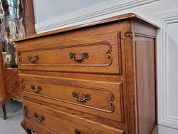 French Louis 15th Style Oak Three Drawer Chest of Drawers With Wooden Top | Antique & Vintage | Moonee Ponds Antiques | Australia Wide Delivery