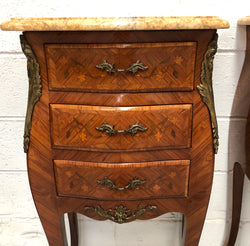 Pair of French Louis XV Style Marquetry Inlaid Marble Top Bedsides | Antique & Vintage | Moonee Ponds Antiques | Australia Wide Delivery