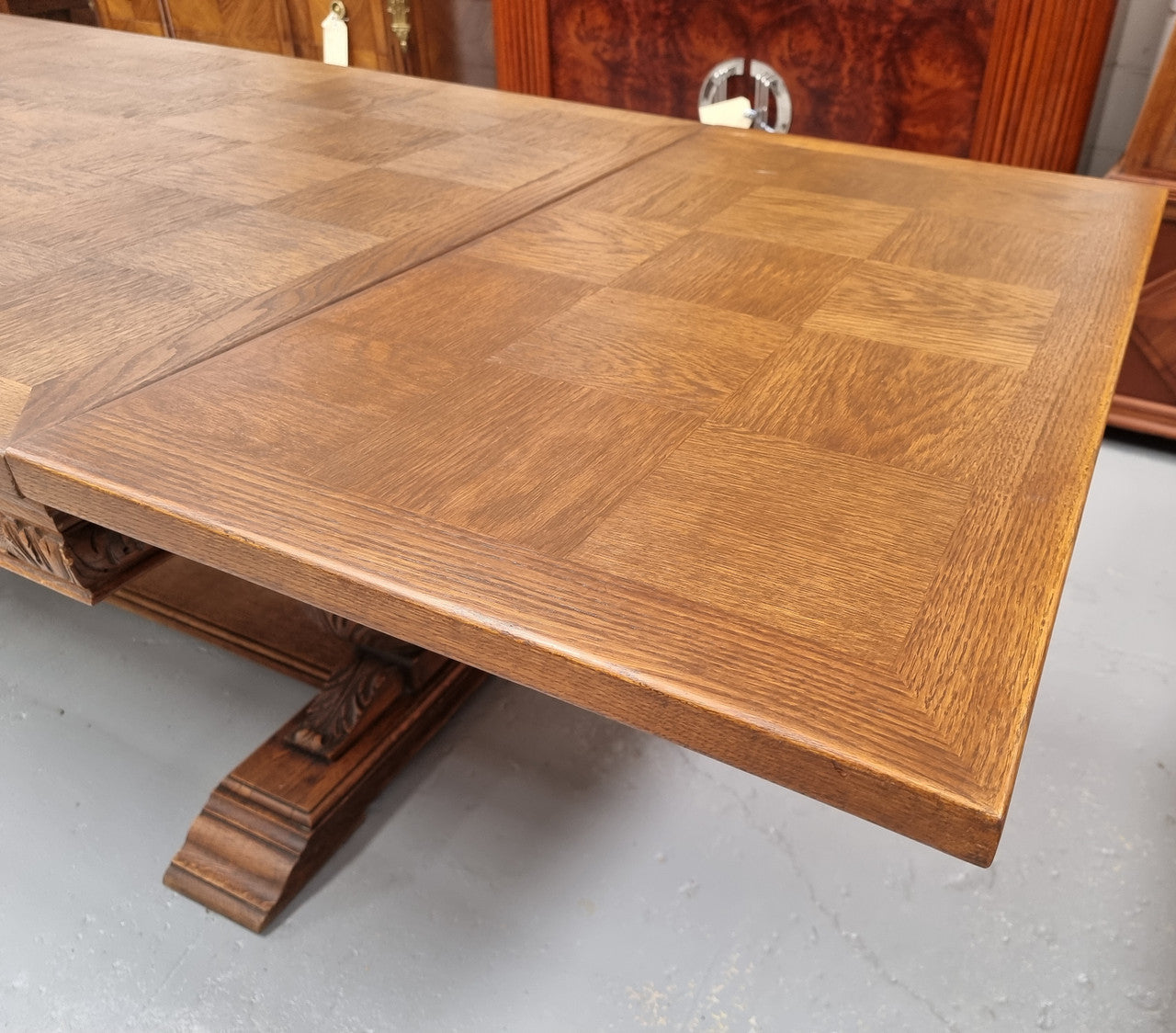 French Oak Renaissance Style Extension Table With Stretcher Base | Antique & Vintage | Moonee Ponds Antiques | Australia Wide Delivery