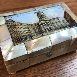 Antique Victorian Mother of Peral & Scene Trinket Box