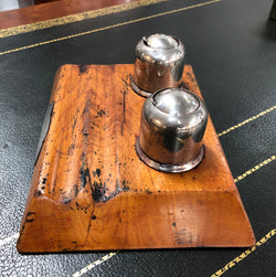 Rustic Cedar & Chrome Dual Ink Well With Plaque | Antique & Vintage | Moonee Ponds Antiques | Australia Wide Delivery