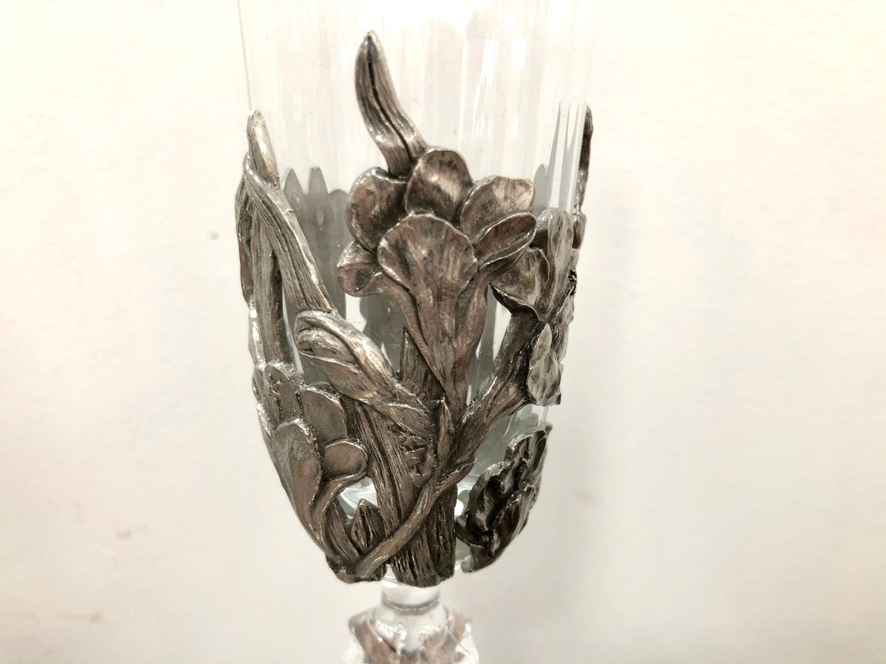 Royal Selangor Floral Pewter and Crystal Fluted Glass | Antique & Vintage | Moonee Ponds Antiques | Australia Wide Delivery