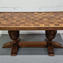 Amazing French Oak solid parquetry top coffee table. Great size and in very good original detailed condition.