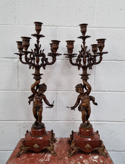 Pair of Highly Decorative French Cherub Candelabras With Bronzed Metal & Marble | Antique & Vintage | Moonee Ponds Antiques | Australia Wide Delivery