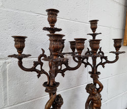 Pair of Highly Decorative French Cherub Candelabras With Bronzed Metal & Marble | Antique & Vintage | Moonee Ponds Antiques | Australia Wide Delivery