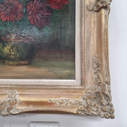 Charming Oil on Canvas of Red Chrysanthemums Painting | Antique & Vintage | Moonee Ponds Antiques | Australia Wide Delivery