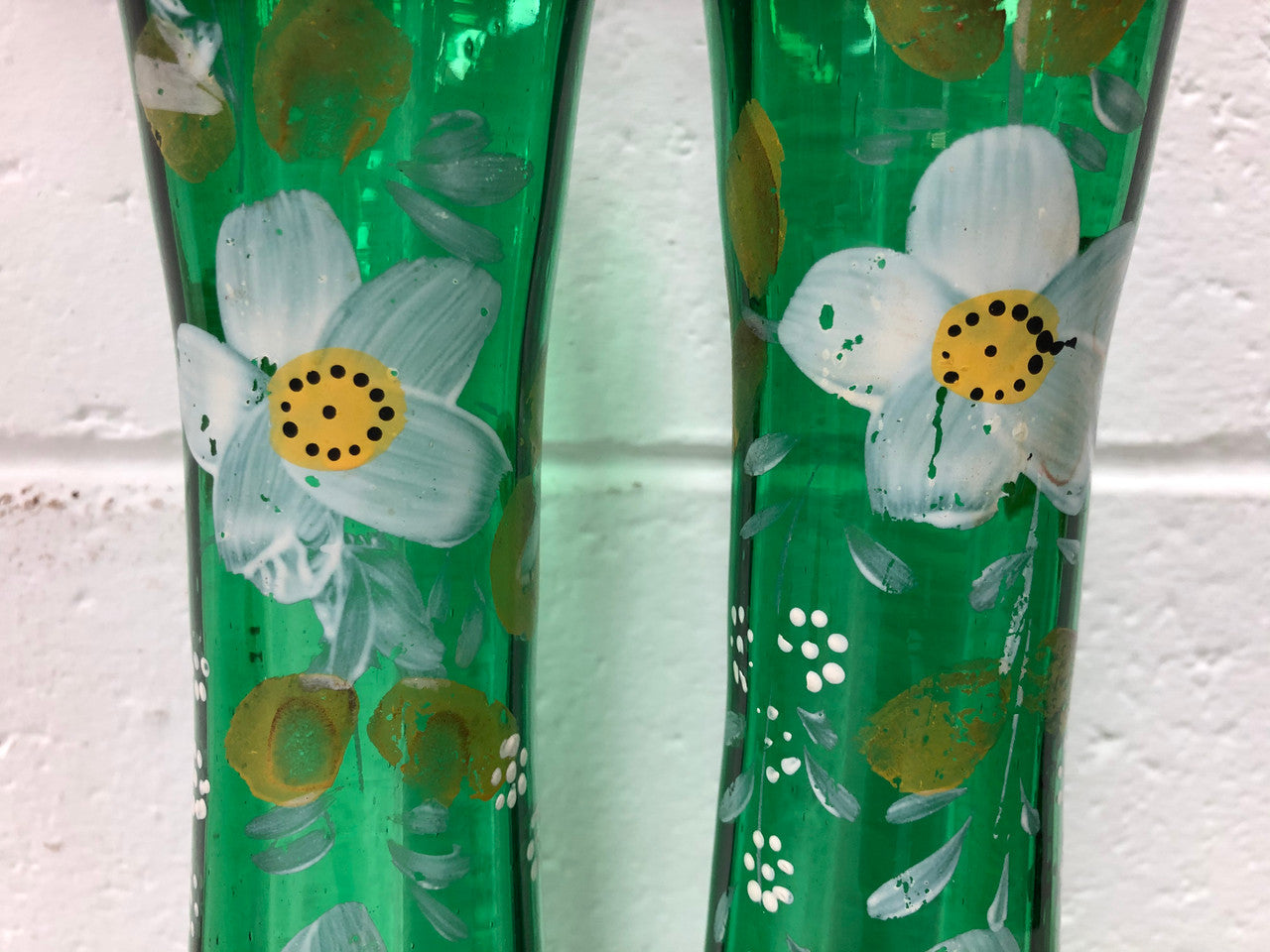 Beautiful Pair of hand painted glass Vases | Antique & Vintage | Moonee Ponds Antiques | Australia Wide