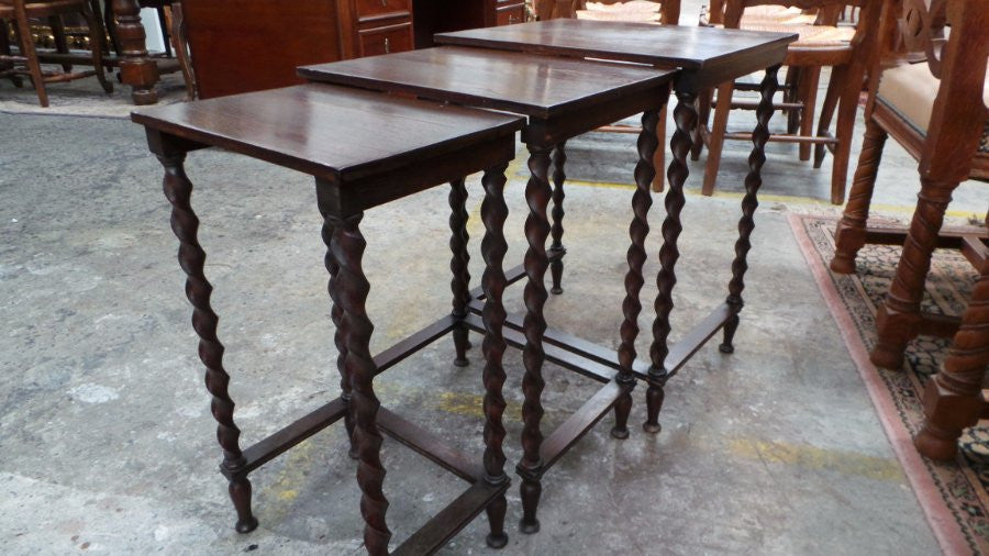 Jacobean Barley Twist Nest Of Three Tables | Antique & Vintage | Moonee Ponds Antiques | Australia Wide Delivery