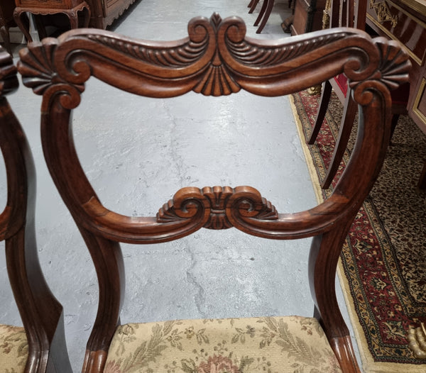 Stunning William IV carved Rosewood chairs from circa 1840's. Sourced locally they are in good original condition. Being sold individually for $450.00 each.