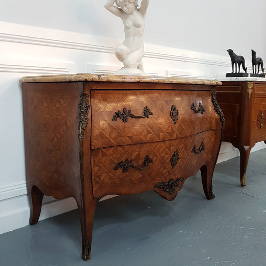 French 19th Century Parquetry Mahogany Marble Top Commode