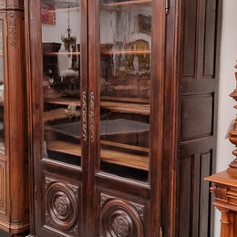 Substantial French Henry 2nd Walnut two door bookcase. It has five fully adjustable shelves and has been sourced from France. It is in good original detailed condition.