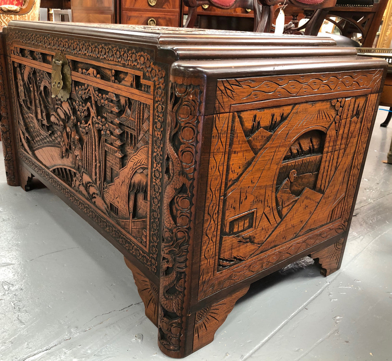 Beautiful carved Camphor wood Chest | Antique & Vintage | Moonee Ponds Antiques | Australia Wide Delivery
