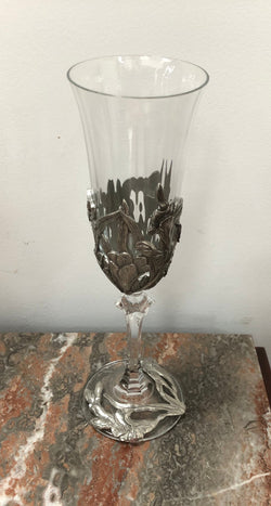 Royal Selangor Floral Pewter and Crystal Fluted Glass | Antique & Vintage | Moonee Ponds Antiques | Australia Wide Delivery