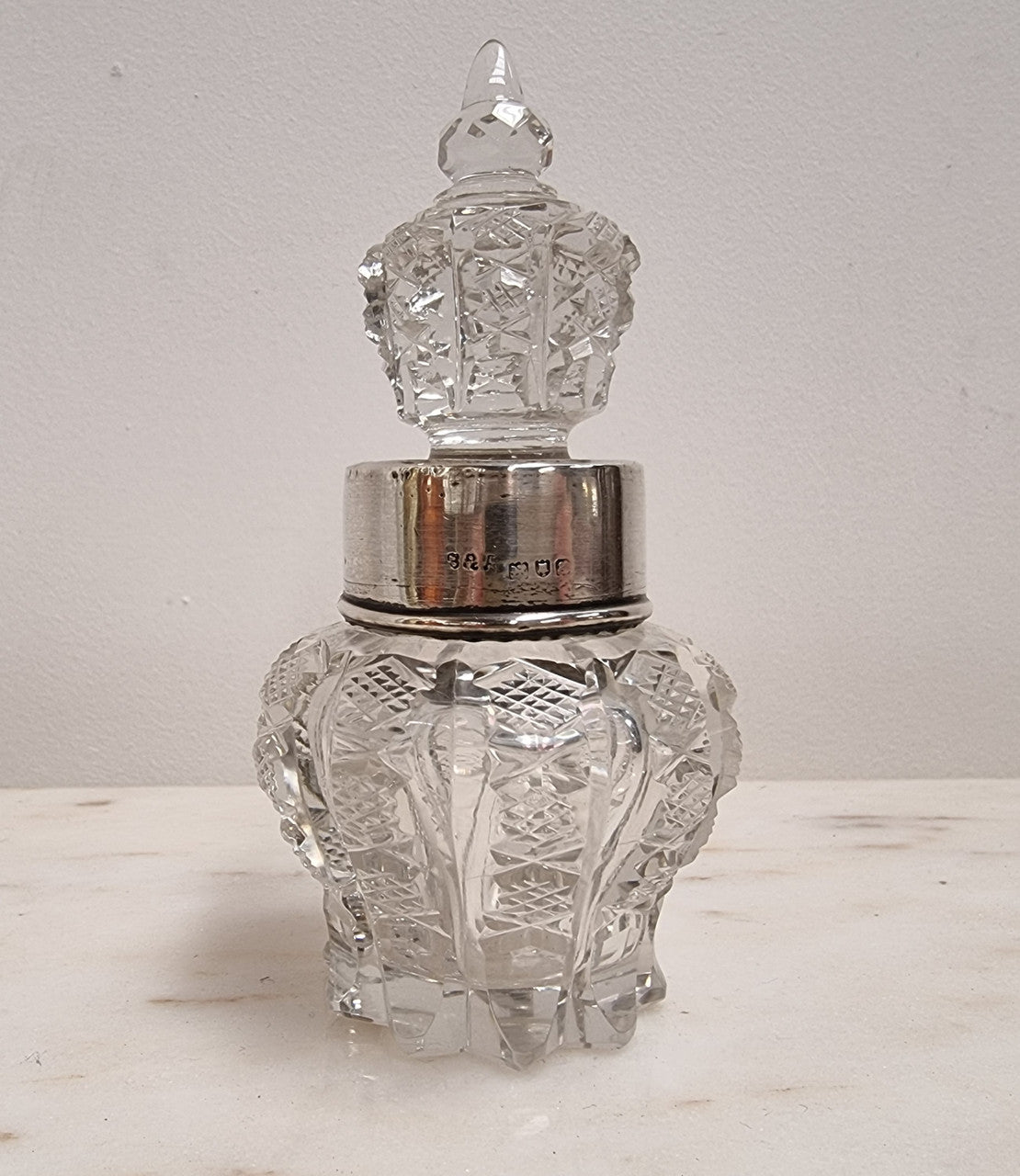 Decorative Hallmarked Silver Top Cut Crystal Scent Bottle | Antique & Vintage | Moonee Ponds Antiques | Australia Wide Delivery