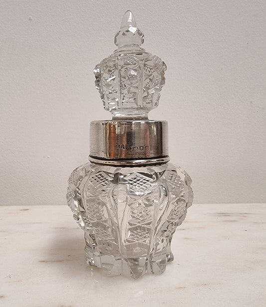 Decorative Hallmarked Silver Top Cut Crystal Scent Bottle