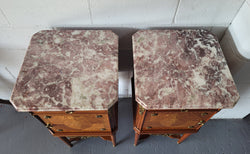 Pair of Louis XVI Style Mahogany Marquetry Inlaid Marble Top Bedside Cabinets | Antique & Vintage | Moonee Ponds Antiques | Australia Wide Delivery