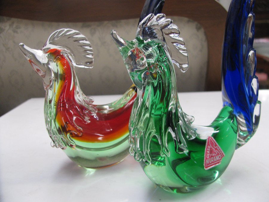 Pair of Murano Glass Roosters