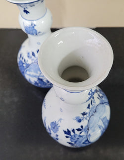 Pair of Victorian Delft Blue Hand Painted Vases | Antique & Vintage | Moonee Ponds Antiques | Australia Wide Delivery