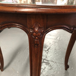 French Carved & Cane Round Table With A Glass Top