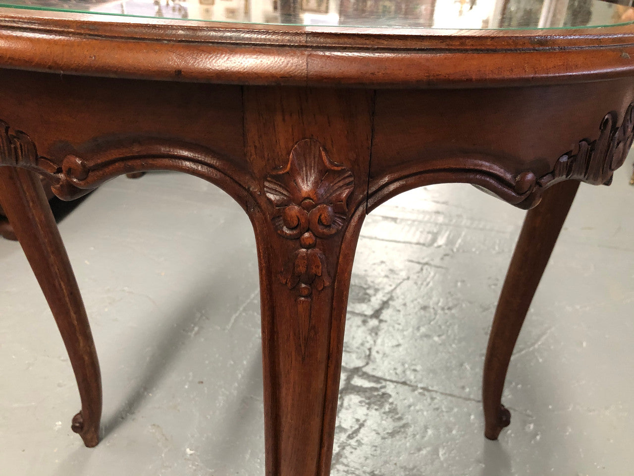 French Carved & Cane Round Table With A Glass Top | Antique & Vintage | Moonee Ponds Antiques | Australia Wide Delivery