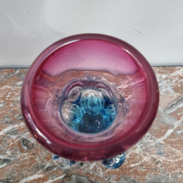 Vintage “Murano” hand made blue and cranberry glass vase. In excellent condition.
