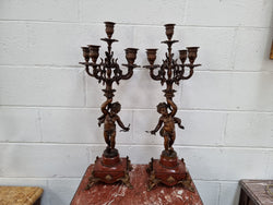 Pair of Highly Decorative French Cherub Candelabras With Bronzed Metal & Marble | Antique & Vintage | Moonee Ponds Antiques | Australia Wide Delivery
