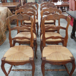 Fantastic Set Of Eight French Oak Carved Dining Chairs