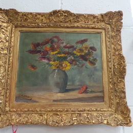 Absolutely Beautiful Antique French Floral Oil Painting