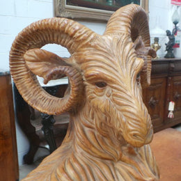 A Majolica Glazed Terracotta Ram Statue Of Large Proportions