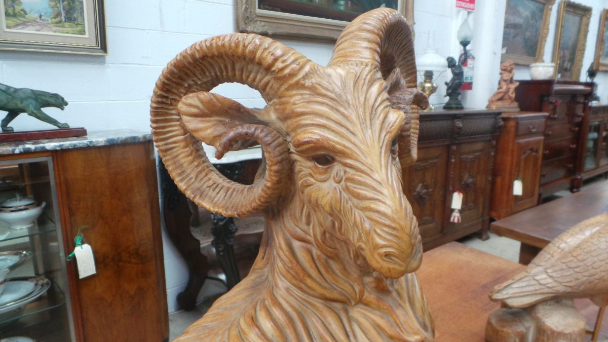 A Majolica Glazed Terracotta Ram Statue Of Large Proportions | Antique & Vintage | Moonee Ponds Antiques | Australia Wide Delivery