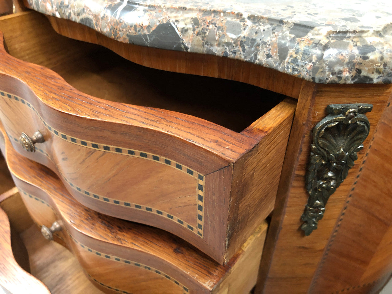 Single French Commode Marble Top Bedside With Ormolu Mounts | Antique & Vintage | Moonee Ponds Antiques | Australia Wide Delivery