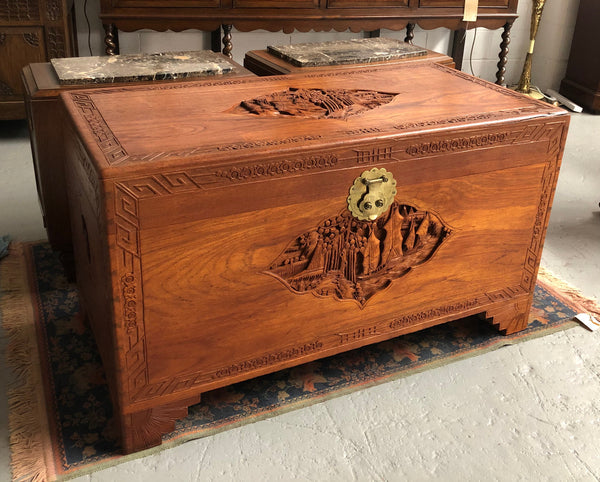 Chinese Carved Camphor Wood Chest