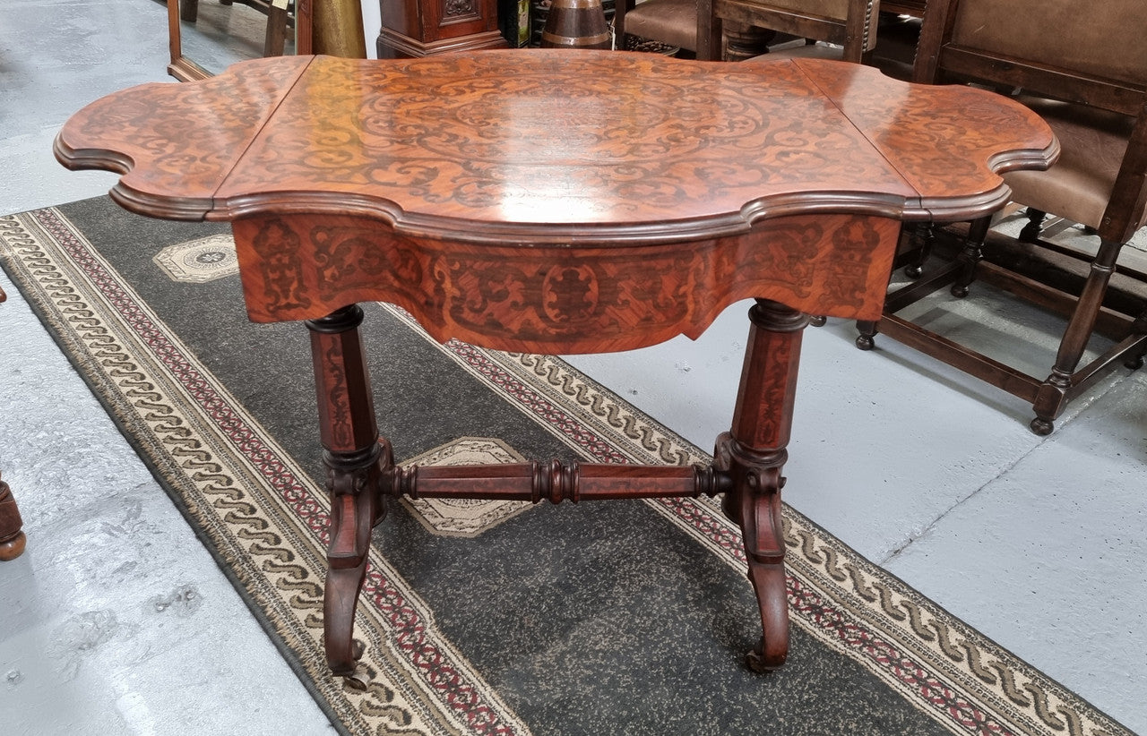 Stunning Marquetry Inlaid Extendable Side Table | Antique & Vintage | Moonee Ponds Antiques | Australia Wide Delivery